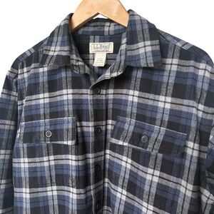VTG! L.L. Bean Men's Blue Plaid Chamois Flannel Shirt M REG Long Sleeve Casual